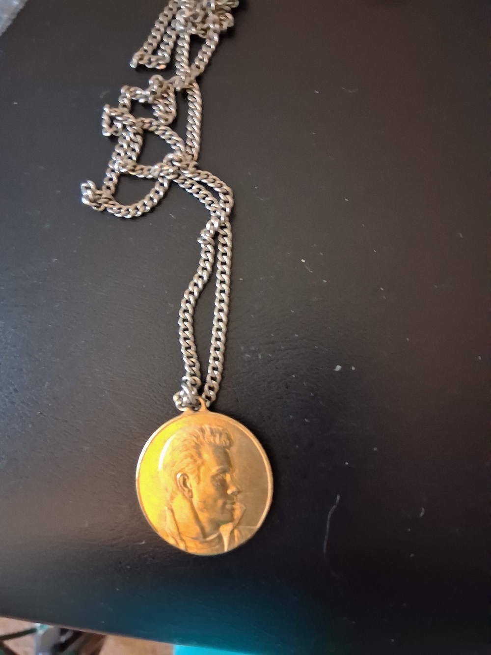 Source Unknown Gold-Tone Coin Pendant Necklace with Silver Chain